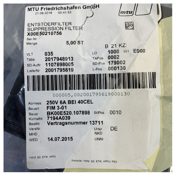 MTU X00E50210756 EMI/RFI-Filter 