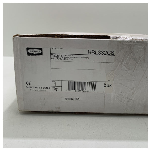 Hubbell 15 m landströmskabel gul 32 ampere - 230V - HBL332CS