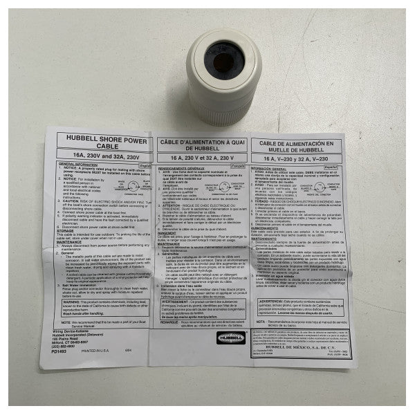 Hubbell 15 m landströmskabel gul 32 ampere - 230V - HBL332CS