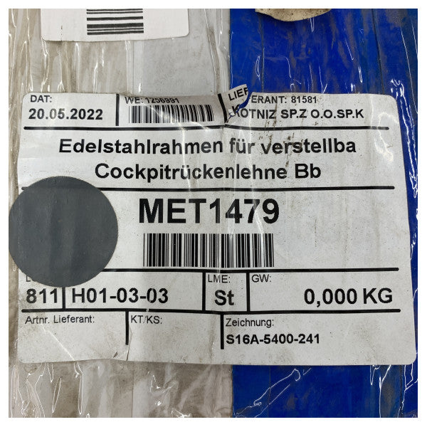 Fjord Stainless Steel Frame for Adjustable Cockpit Bench MET1479