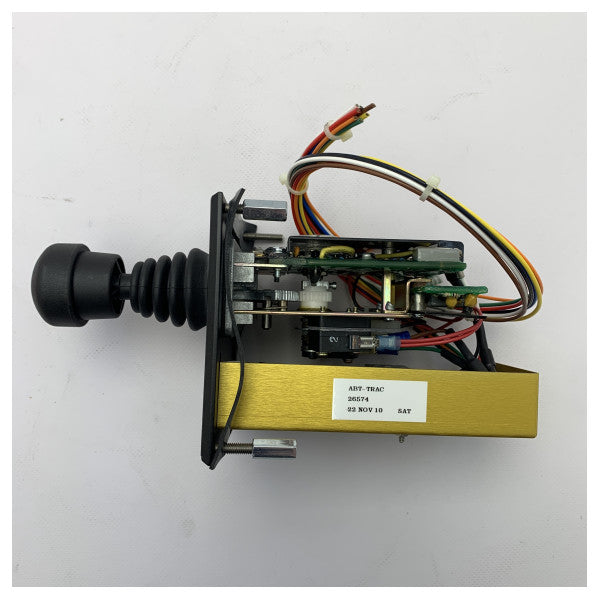 The ABT-Trac proportional hydraulic bowthruster joystick control - 26574 is a device used for controlling the bowthruster on a boat or ship. It utilizes hydraulic technology and a joystick for precise and proportional control of the bowthruster's movement