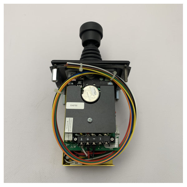 The ABT-Trac proportional hydraulic bowthruster joystick control - 26574 is a device used for controlling the bowthruster on a boat or ship. It utilizes hydraulic technology and a joystick for precise and proportional control of the bowthruster's movement