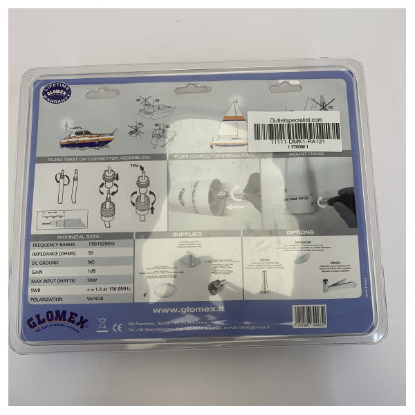Glomex RA121 Марино VHF Антенна Устройство Бяло 