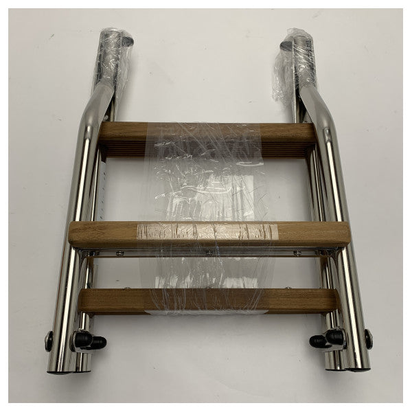 Échelle de bain pliante en acier inoxydable Nautinox 2048/1 à 3 marches avec des marches en teck 