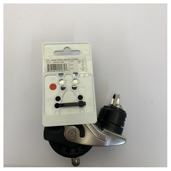 Lewmar 29926010BK 60 mm Synchro Tripple Ritchet Rigging Block mit Klemme 