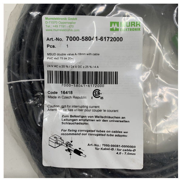Двоен вентил Murr MSUD 18 mm с кабел - 7000-58041-6172000