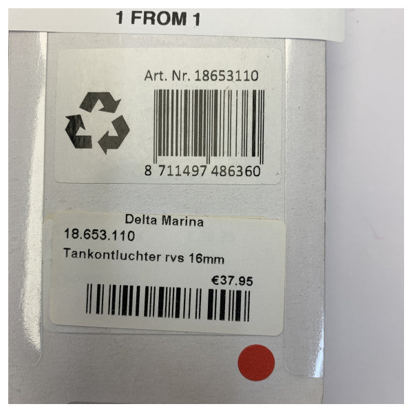 Talamex Tank Vent Stainless Steel 18653110 - RVS Beluchter voor Brandstof en Watertank