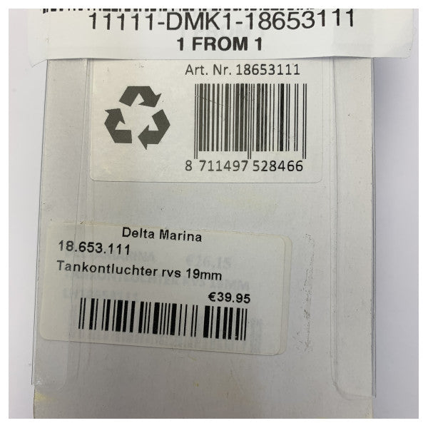 صمام تهوية خزان تالا ميكس من الفولاذ المقاوم للصدأ 19 مم - تهوية خزان الوقود/المياه البحرية - 18653111 