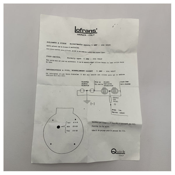 Interrupteur de pied électrique Lofrans pour étalon avec solénoïde 12V - 71816