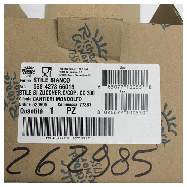 Pershing Richard Ginori White Ceramic Sugar Container with Lid - 058 4278 66018