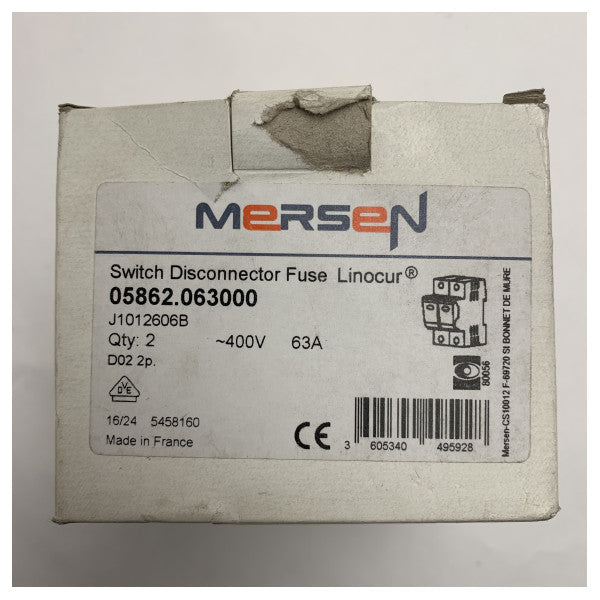 Mersen 63A 海洋電気設備用2極電源スイッチディスコネクターヒューズ - J1012606B
