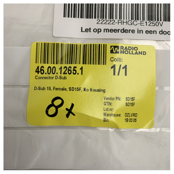 D-Sub 15-napin naiskytkin SD15F merielektroniikkalaitteille ja ohjausjärjestelmille 