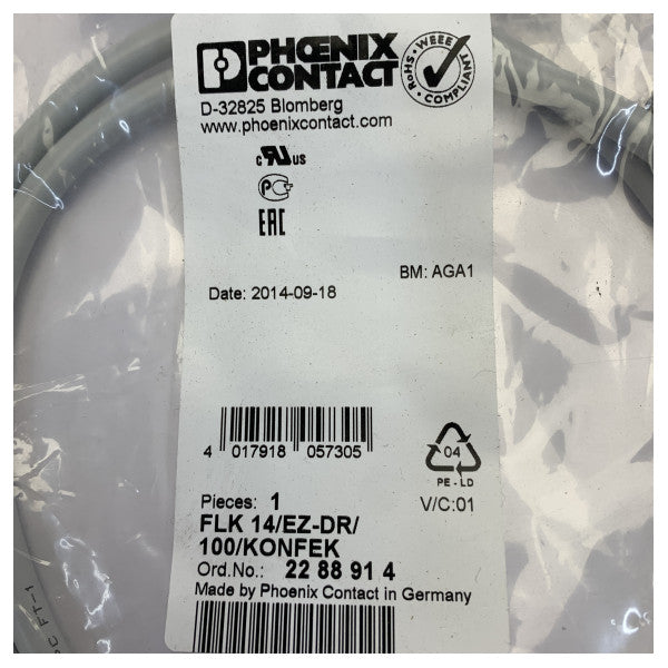 Phoenix FLK-14-EZ-DR-100 Industrial Interface Cable - PLC Control Cable - 2288914
