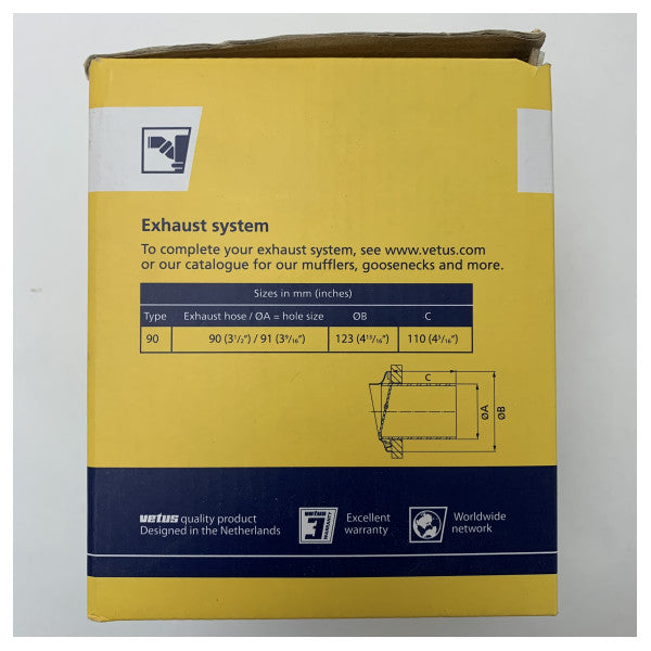 Vetus rustfri udstødningsforbindelse til agterspejl TRC90SV - 90 mm