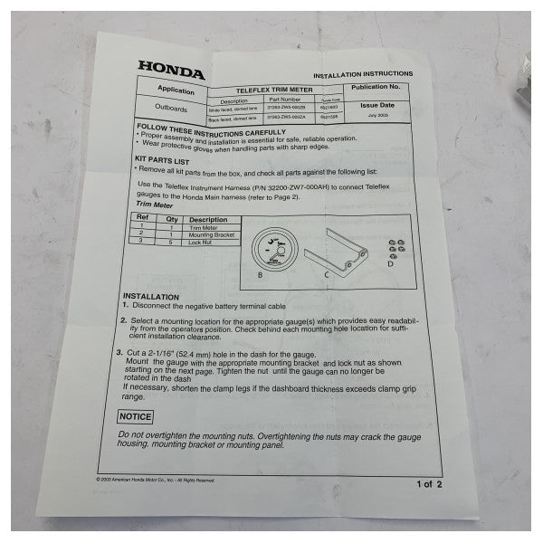 Honda Marine 37260-ZW5-003SK Gauge tal-Ħin tal-Magna Silvru 