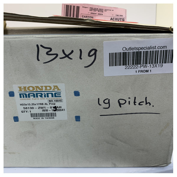 Hélice de motor fuera de borda Honda 13X19 de aluminio de 3 palas - 58130-ZW1 