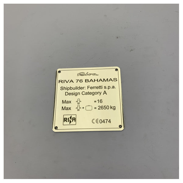 Riva 76 Bahamas Builders Plate - Origineel Ferretti Group Jachtbeslag - 380173