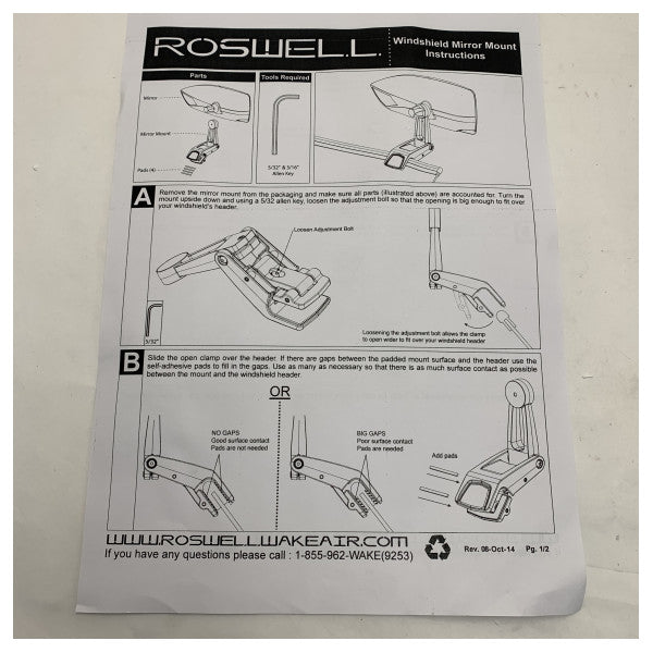 Roswell C910-0061 Ανθεκτικός Θαλάσσιος Καθρέπτης Στήριξης Ανεμοθραύστη Combo 