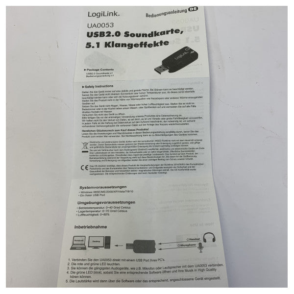 LogiLink UA0053 USB 2.0 External Sound Card - 5.1 Audio Adapter for Marine PC