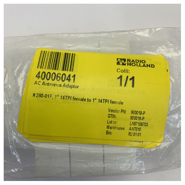 AC Antennas N280-01F adapter - 1 inch 14TPI hun til 1 inch 14TPI hun - yacht hardware 