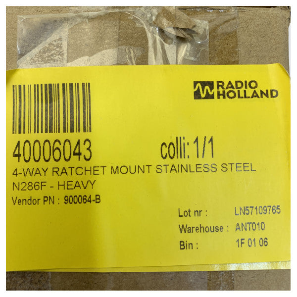 AC Antennas N286Fe حامل تثبيت بمفصلات ثقيل التحمل - 4 اتجاهات من الفولاذ المقاوم للصدأ 316 - 1\" 14TPI 