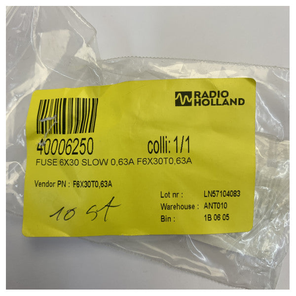 ELU Slow-Blow Glass Fuse 0.63A - 6x30mm / 6.3x32mm - 10 Pieces - Marine Electrical 