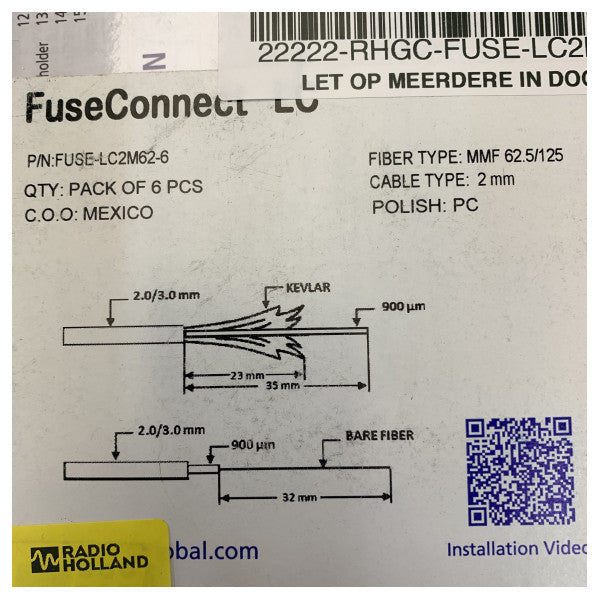 AFL Fuse Fusion-spliced Connector LC/PC MM 62,5 um 2,0 mm 