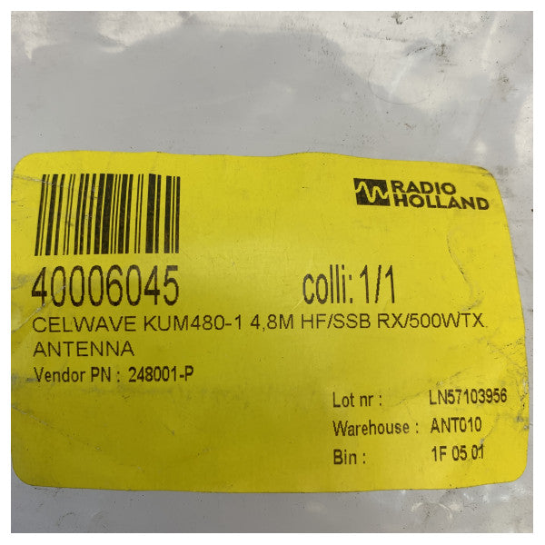 AC Antennas KUM480-1 HF/SSB морська антена - 2 секції - 5 м - 500 Вт - 1,4-30 МГц 