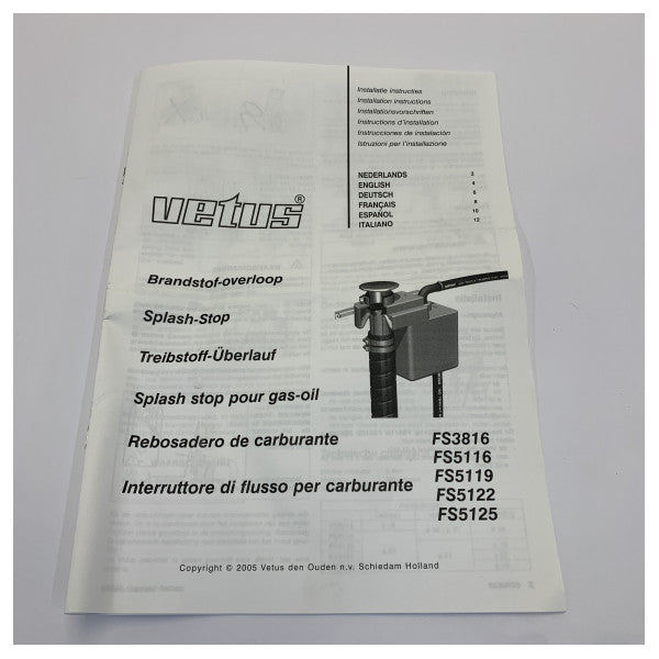 Vetus FS5116 No-Spill паливний захист від переповнення D51/38 мм 