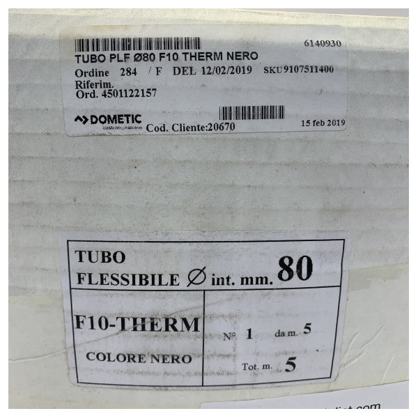 Dometic Mangueira Isolada F10 x 80 mm para Unidades de Ar Condicionado / Aquecedores 