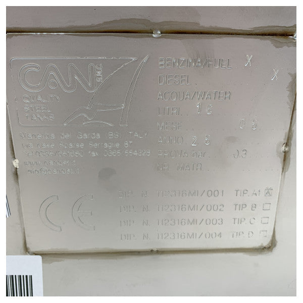 Tanque de Combustível Marinho CAN Aço Inoxidável 16L - Patrulha e Combustível Diesel - 52.731.16 