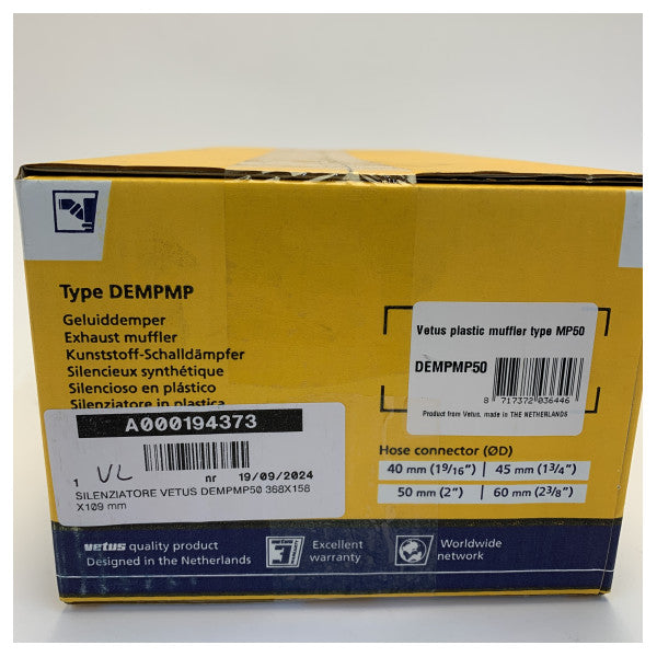 Vetus MP50 Auspuffschalldämpfer für 50/51 mm Auspuffschlauch 