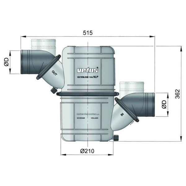 Vetus NLP50S Abgas-Wasserabscheider und Schalldämpfer für 50/51mm Abgasschlauch 