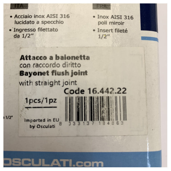 Σετ σύνδεσης σωλήνα πλυσίματος καταστρώματος Osculati Flush-Mount - 16.442.22 