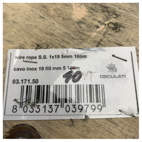 Stainless Steel AI316 Cable - 5mm - 1x 19 40M 