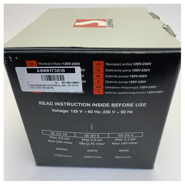 Scoprega GE OV10 Elektrisk Luftpumpe 120V - Marine Kompressor K6130440 