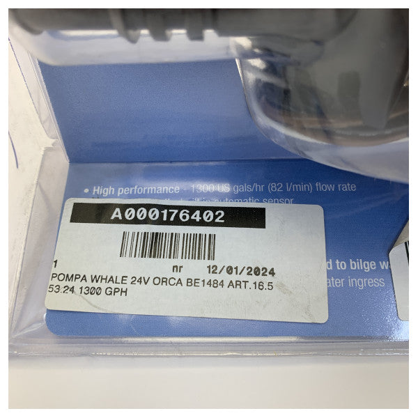 Pompe de cale électrique Whale Orca BE1484 24V - 1300 GPH - 82 L/Min 
