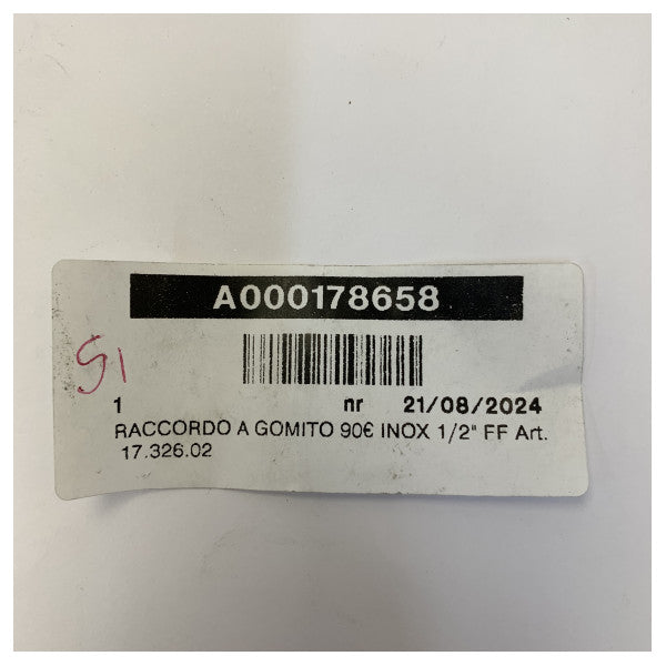 Osculati Edelstahl 316 Bogenkupplung 90 - 1/2 Zoll 17.326.02 