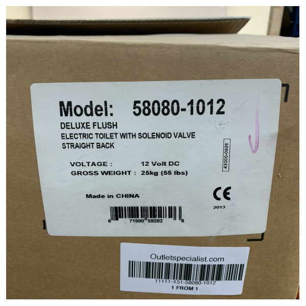 Toilet électrique Jabsco Deluxe Flush 14 pouces - Eau douce 12V - Modèle droit - 58080-1012 