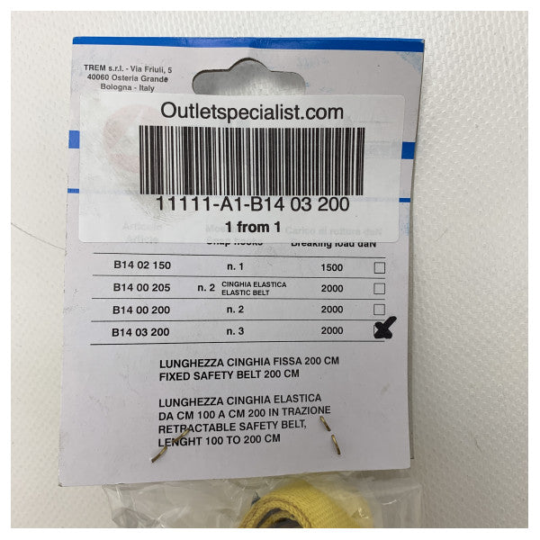 Arnês de segurança de 3 vias Trem - cabo 2000 KG - B14 03 200