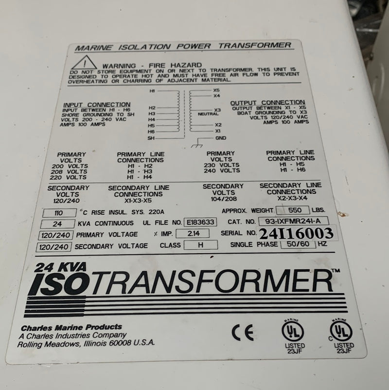 Charles 24 kVA | 100 Amp IsoTransformator isolation transformator - 93−IXFMR24I−A