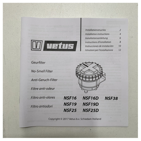 Vetus NSF38 Filtro de aroma de 38 mm para tanque de aguas residuales