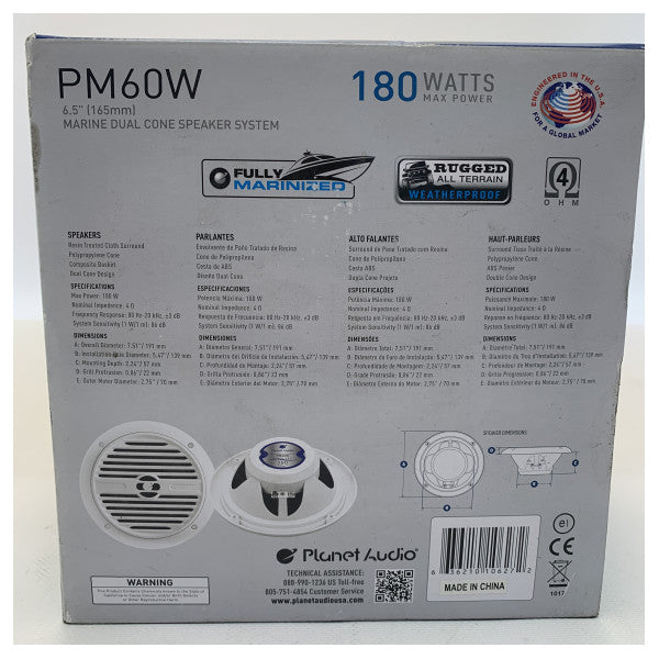 Planet Audio PM60W 90W ALTACIÓN DE ALTA MARINA SET BLANCO