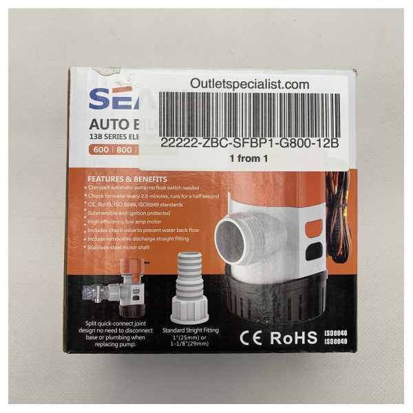 مضخة قاع السفينة الكهربائية اليدوية من Seaflo بجهد 12 فولت | 800 جيجاوات في الساعة - SFBP1-G800-12B