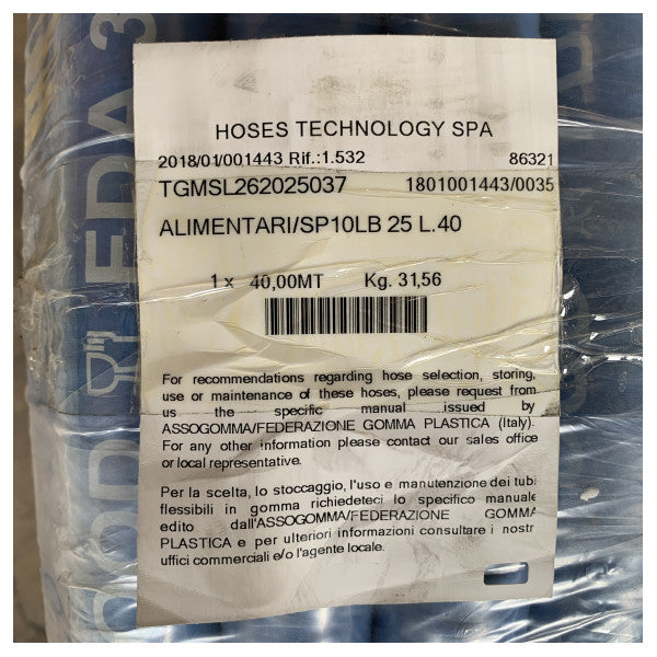 Hoses Technology Alimentari/SP10LB 25MM 40M wąż spożywczy niebieski