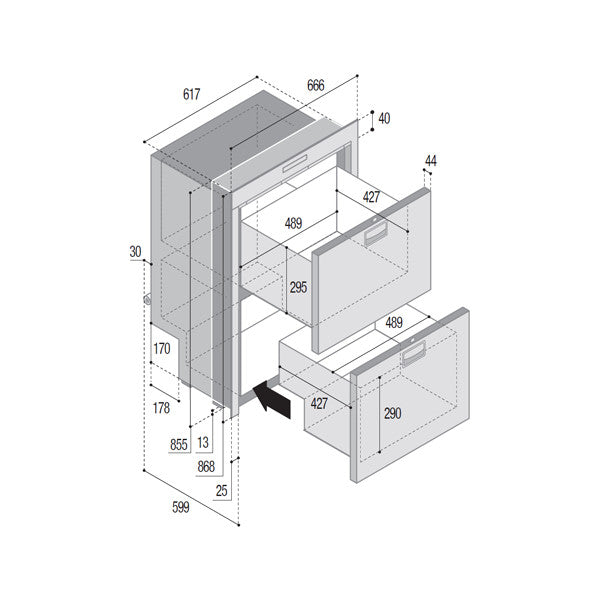 Vitrifrigo DW180.2RF OCX 180L Refrigerador del compresor | Congelador 12/24V