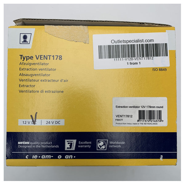 Vetus VENT17812 in-line ventilator 12V 12 m3 D178 mm