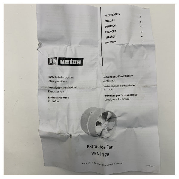 Vetus VENT17812 in-line ventilator 12V 12 m3 D178 mm