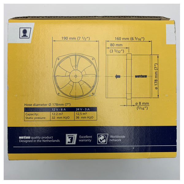 Vetus VENT17812 in-line ventilator 12V 12 m3 D178 mm