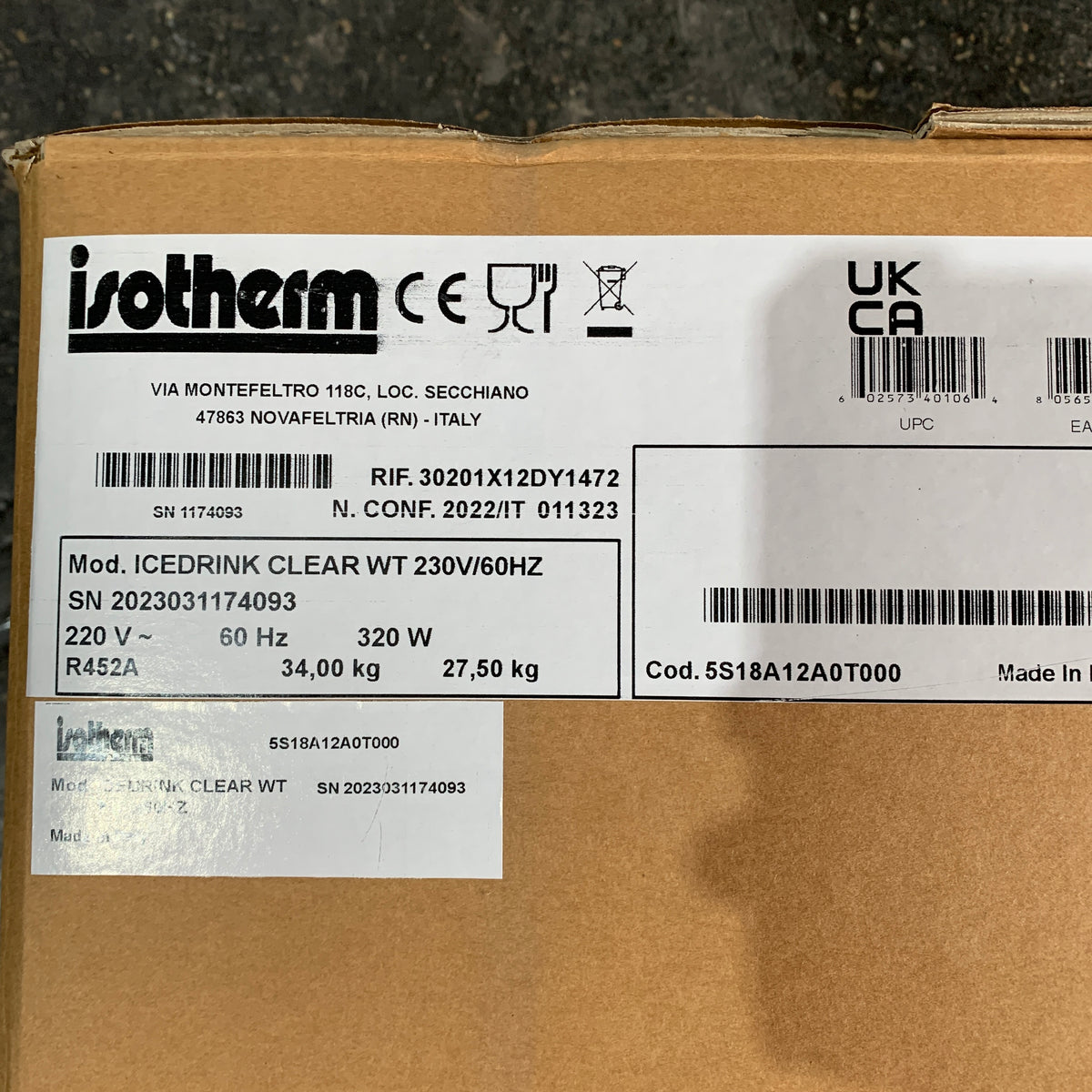 Isotherm Clear Ice Maker - Rostfritt stål 230V 60 Hz 18 kg/dag - 5S18A12A0T000 